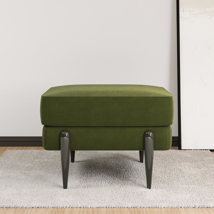 Small Olive Green Velvet Footstool - Rosie