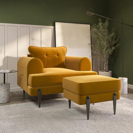 Mustard Velvet Armchair and Footstool Set Rosie Furniture123