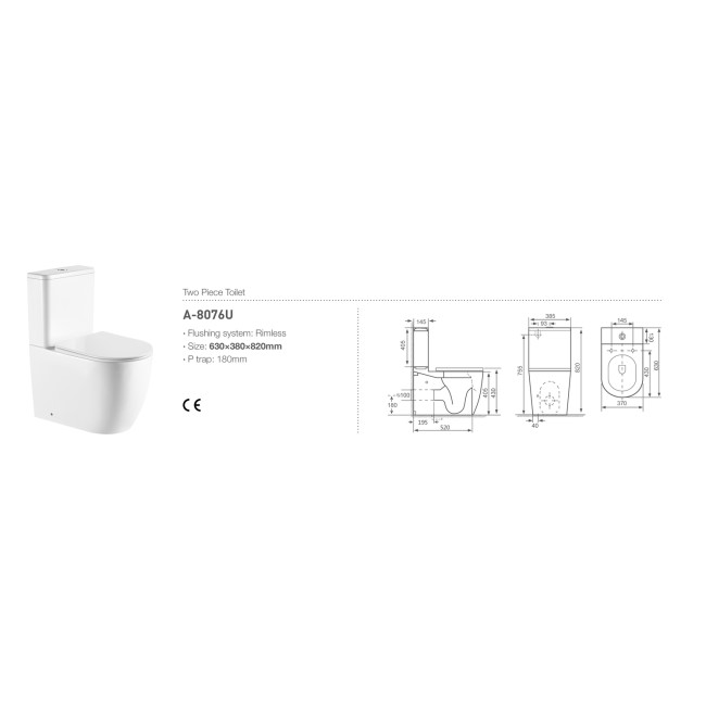 Close Coupled Rimless Toilet with Soft Close Seat - Roma