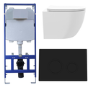 White Wall Hung Toilet with Soft Close Seat, Black Mechanical Flush Plate with 1160mm Frame & Cistern - Roma