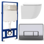 White Wall Hung Toilet with Soft Close Seat, Chrome Pneumatic Flush Plate, 1170mm Frame & Cistern - Roma