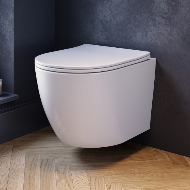 White Wall Hung Toilet with Soft Close Seat, White Glass Sensor Pneumatic Flush Plate, 1170mm Frame & Cistern - Roma