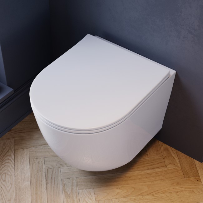 White Wall Hung Toilet with Soft Close Seat, White Glass Sensor Pneumatic Flush Plate, 1170mm Frame & Cistern - Roma