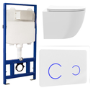 White Wall Hung Toilet with Soft Close Seat, White Glass Sensor Pneumatic Flush Plate, 1170mm Frame & Cistern - Roma