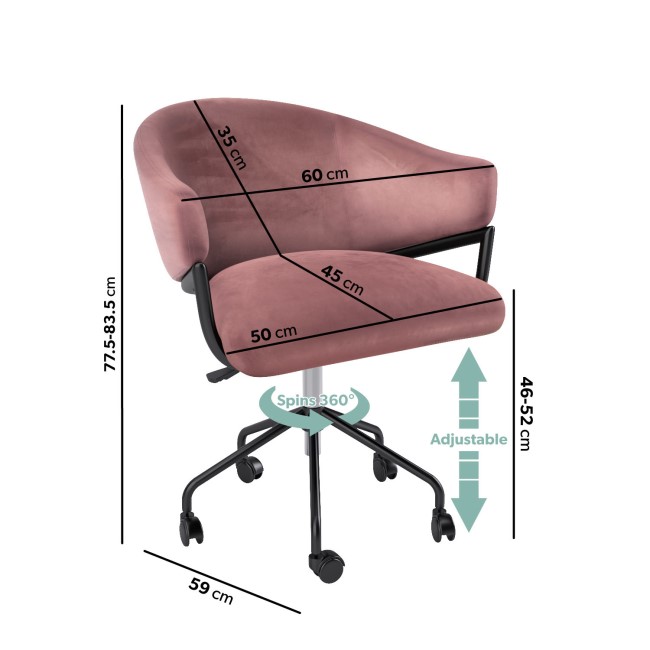 Pink Velvet Dressing Table Chair - Ronnie