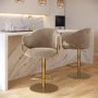 Set of 2 Beige Velvet Adjustable Swivel Bar Stools with Gold Base - Ronnie