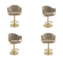 Set of 4 Beige Velvet Adjustable Swivel Bar Stools with Gold Base - Ronnie