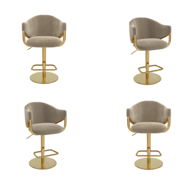 Set of 4 Beige Velvet Adjustable Swivel Bar Stools with Gold Base - Ronnie