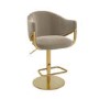 Set of 3 Beige Velvet Adjustable Swivel Bar Stools with Gold Base - Ronnie
