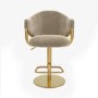 Set of 3 Beige Velvet Adjustable Swivel Bar Stools with Gold Base - Ronnie