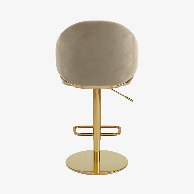 Set of 4 Beige Velvet Adjustable Swivel Bar Stools with Gold Base - Ronnie