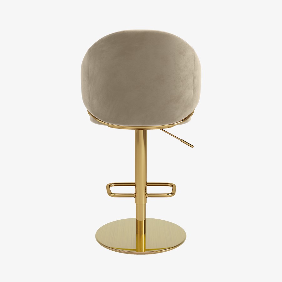 Set of 3 Beige Velvet Adjustable Swivel Bar Stools with Gold Base - Ronnie