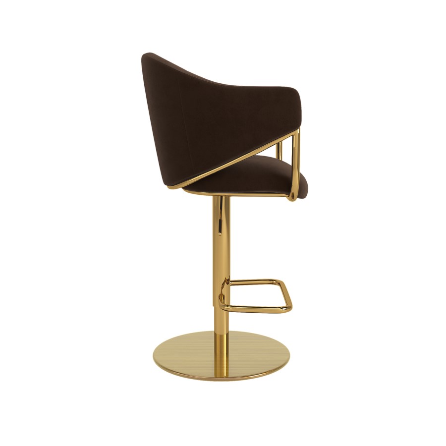 Brown Velvet Adjustable Swivel Bar Stool with Gold Base - Ronnie