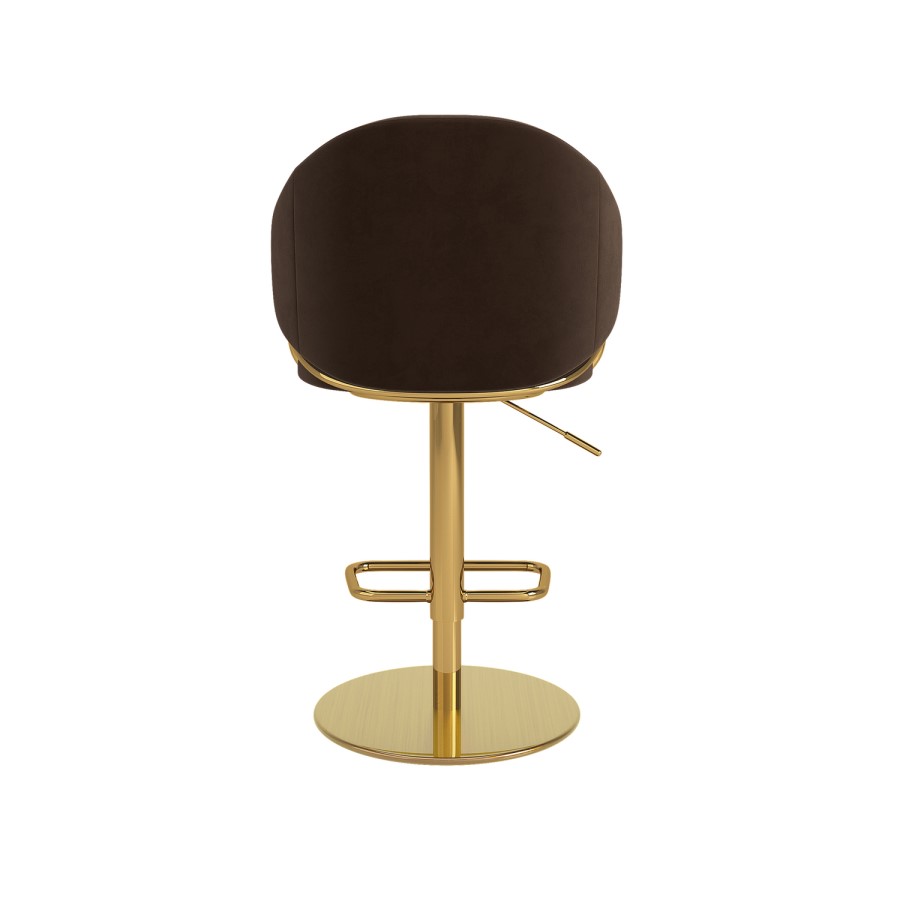 Brown Velvet Adjustable Swivel Bar Stool with Gold Base - Ronnie