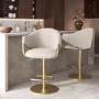 Set of 2 Beige Upholstered Adjustable Swivel Bar Stools with Gold Base - Ronnie