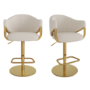 Set of 2 Beige Upholstered Adjustable Swivel Bar Stools with Gold Base - Ronnie