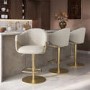 Set of 3 Beige Upholstered Adjustable Swivel Bar Stools with Gold Base - Ronnie