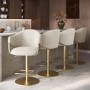 Set of 4 Beige Upholstered Adjustable Swivel Bar Stools with Gold Base - Ronnie