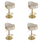 Set of 4 Beige Upholstered Adjustable Swivel Bar Stools with Gold Base - Ronnie