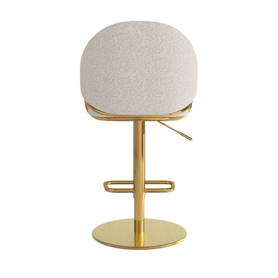 Set of 3 Beige Upholstered Adjustable Swivel Bar Stools with Gold Base - Ronnie