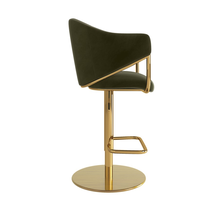 ONLY OPENED - Olive Green Velvet Adjustable Swivel Bar Stool with Gold Base - Ronnie