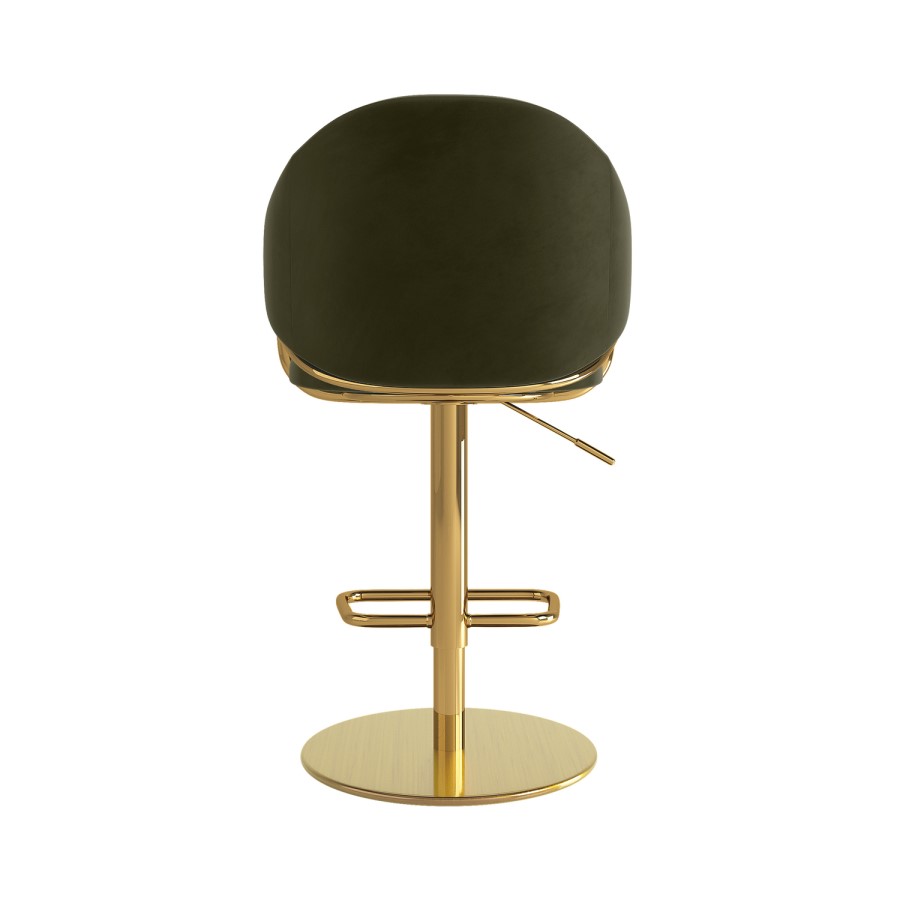 ONLY OPENED - Olive Green Velvet Adjustable Swivel Bar Stool with Gold Base - Ronnie
