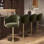 Set of 4 Olive Green Velvet Adjustable Swivel Bar Stools with Gold Base - Ronnie