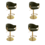 Set of 4 Olive Green Velvet Adjustable Swivel Bar Stools with Gold Base - Ronnie