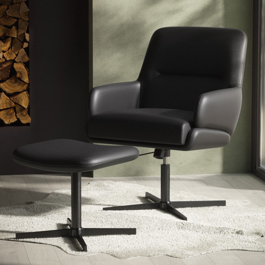 Black Faux Leather Office Chair with Footrest - Rowan