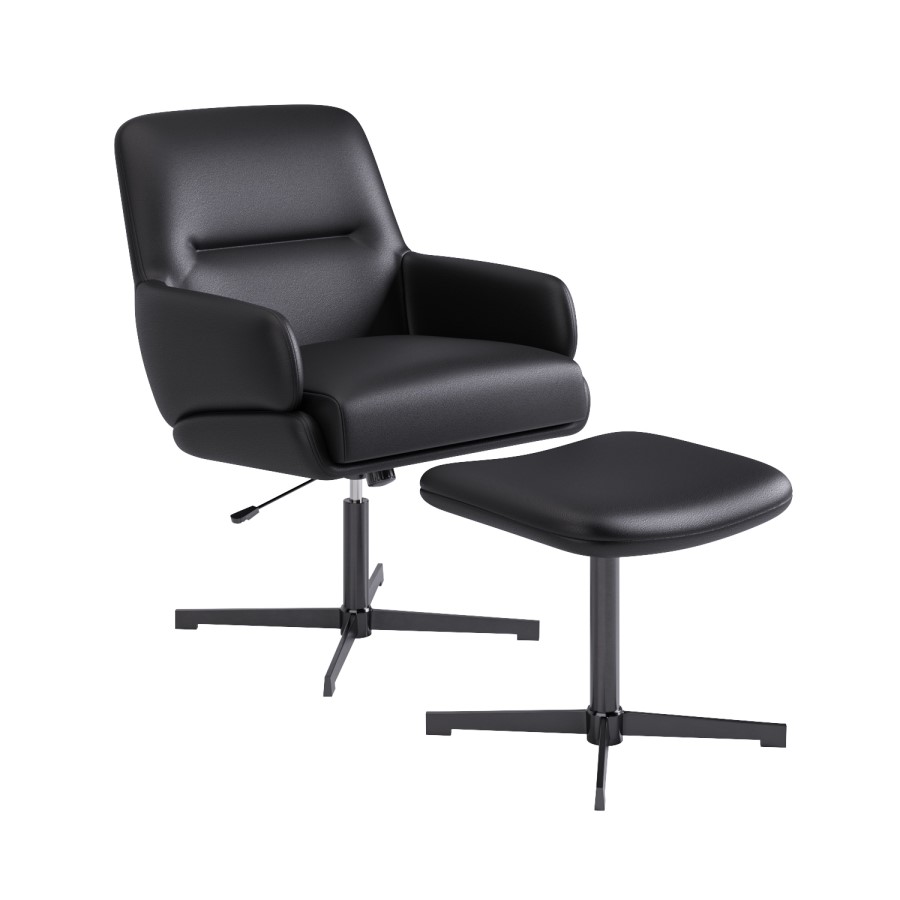 Black Faux Leather Office Chair with Footrest - Rowan