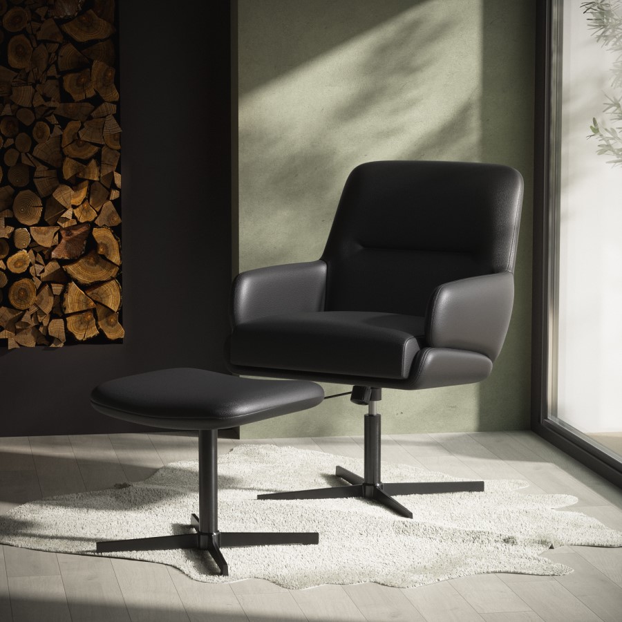 Black Faux Leather Office Chair with Footrest - Rowan