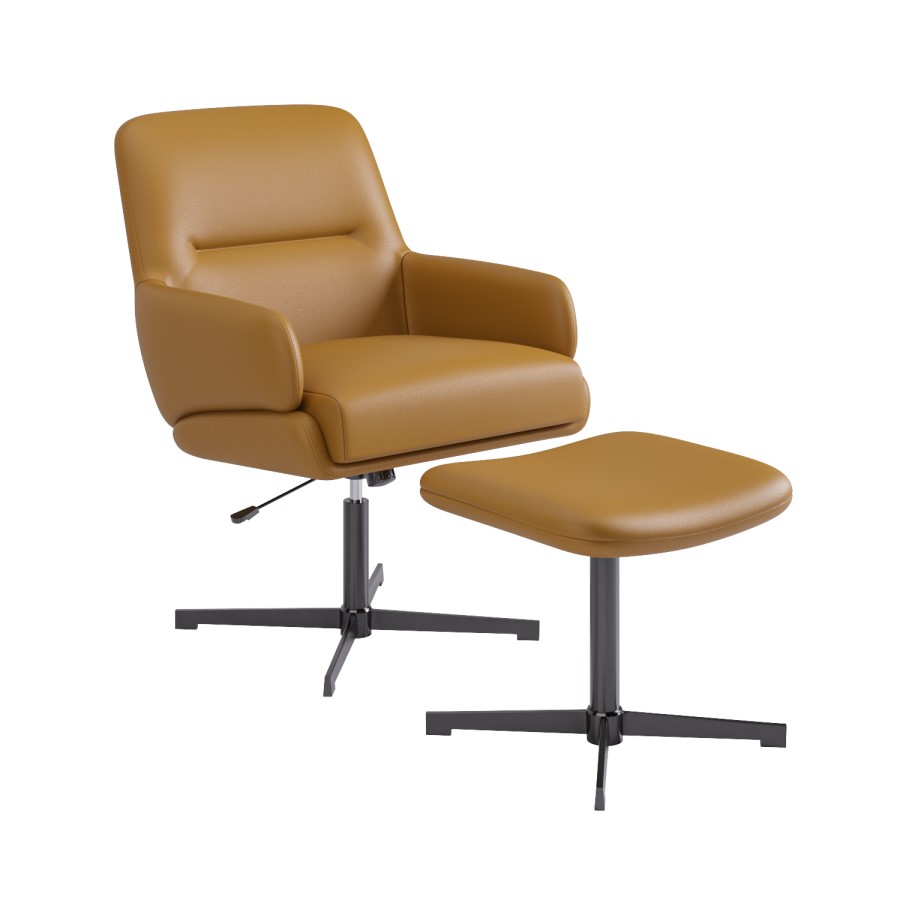 Tan Faux Leather Office Chair with Footrest - Rowan