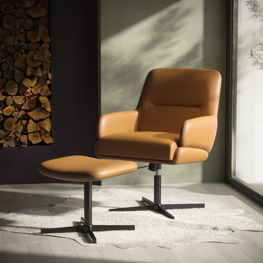 Tan Faux Leather Office Chair with Footrest - Rowan