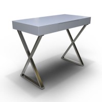 Grey High Gloss Dressing Table with Chrome Cross Legs and Storage - Roxy