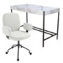 White Marble & Cream Boucle Office Desk and Chair Set - Nico