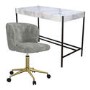 White Marble Effect Office Desk & Grey Teddy Office Swivel Chair - Roxy - Rowan