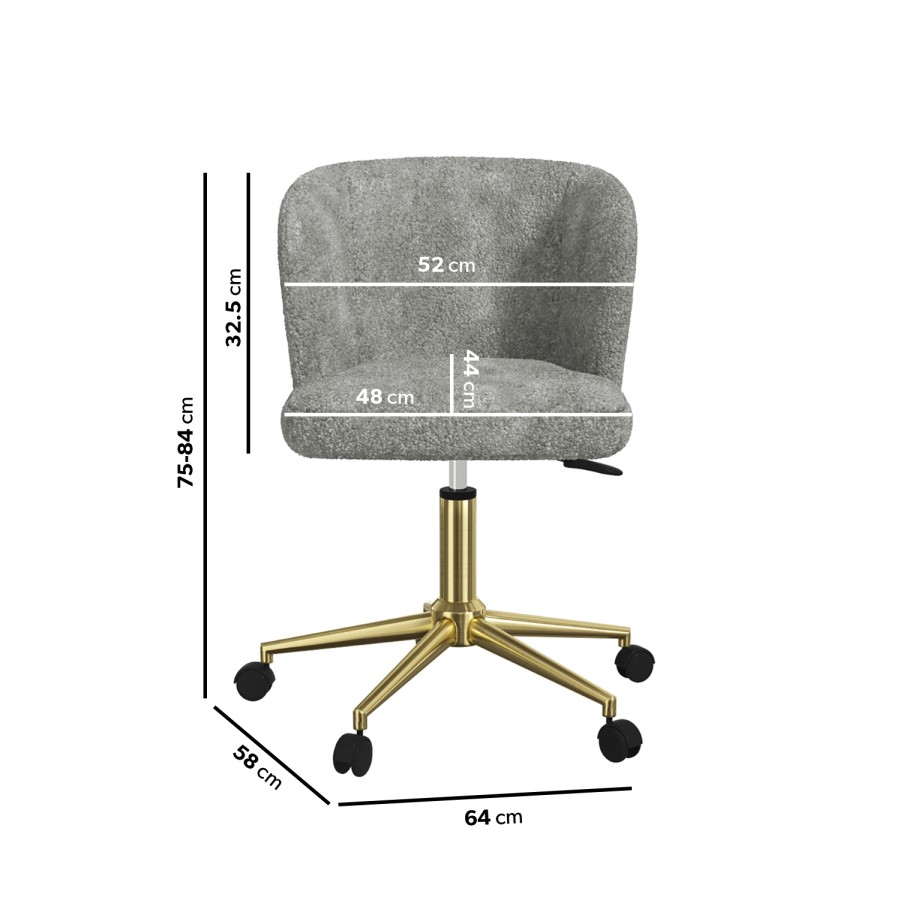 White Marble Effect Office Desk & Grey Teddy Office Swivel Chair - Roxy - Rowan