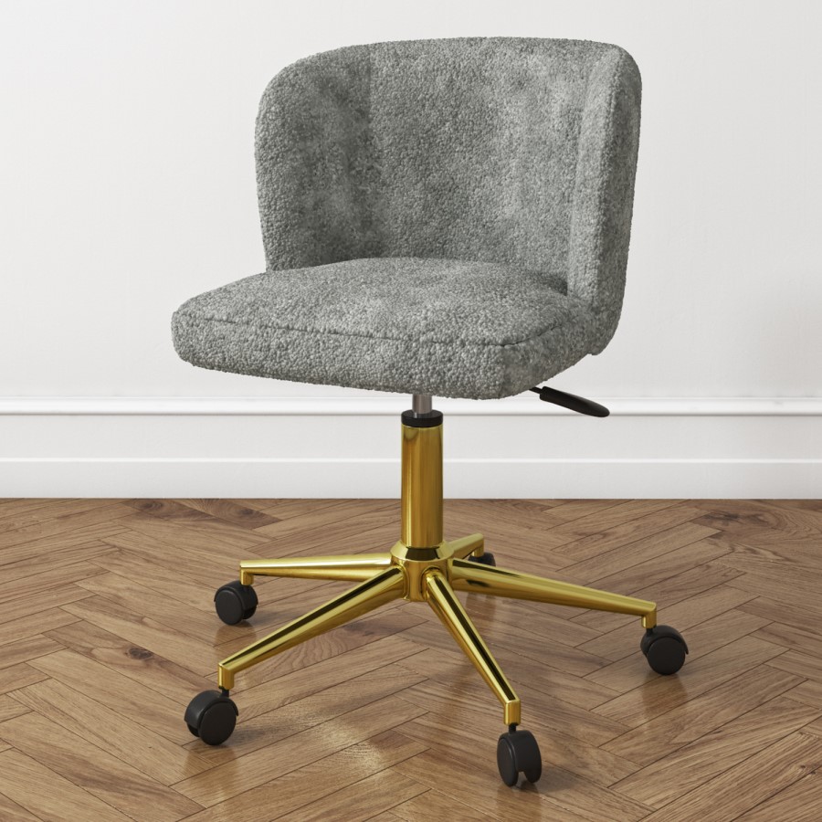 White Gloss Corner Desk with Drawer and Grey Faux Sheepskin Office Swivel Chair - Roxy - Rowan