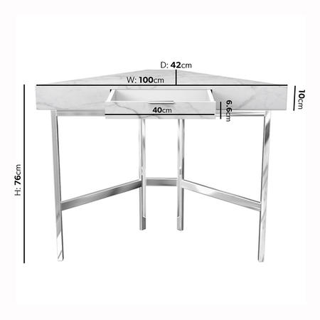 White Faux Marble Corner Desk & Teddy Fabric Office Chair Set - Roxy - Rowan