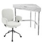 White Marble & Cream Boucle Corner Office Desk and Chair Set - Roxy