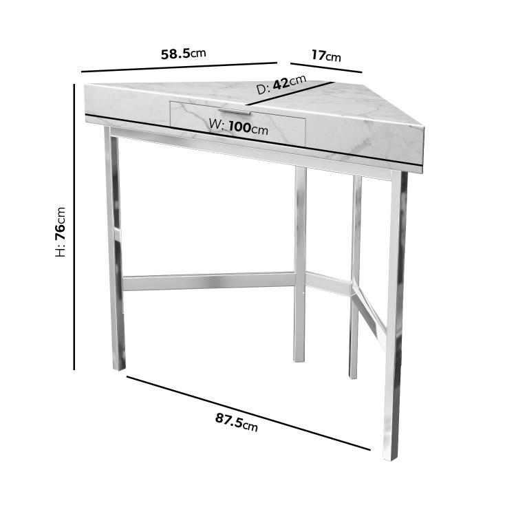 White Marble & Cream Boucle Corner Office Desk and Chair Set - Roxy