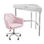 White Marble & Pink Velvet Corner Office Desk and Chair Set - Roxy 