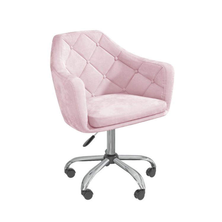 White Marble & Pink Velvet Corner Office Desk and Chair Set - Roxy 