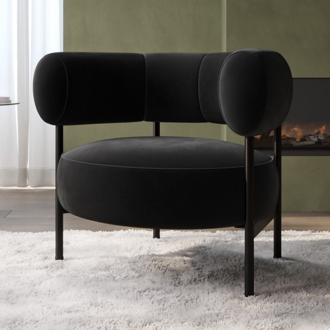 Black Velvet Curved Accent Chair - Romy