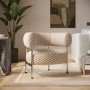 Beige Checkerboard Curved Accent Chair - Romy