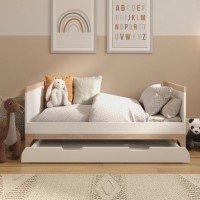 White and Wood Convertible Toddler Bed with Drawer Storage - Rue