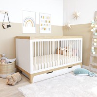 ALMOST PERFECT - White and Wood Convertible Cot Bed with Drawer Storage - Rue ALMOST PERFECT - White and Wood Convertible Cot Bed with Drawer Storage - Rue