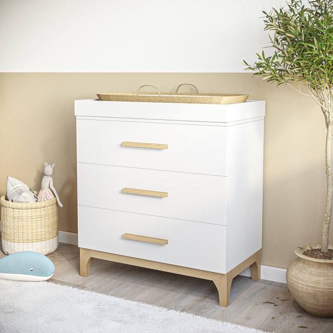 3 Piece Nursery Furniture Set in White and Pine - Rue