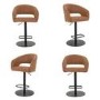 Set of 4 Curved Tan Faux Leather Adjustable Swivel Bar Stools with Back - Runa