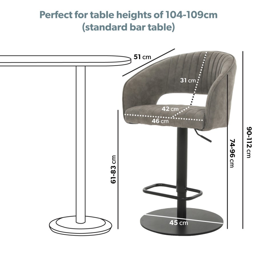 ONLY OPENED - Set of 2 Curved Grey Faux Leather Adjustable Bar Stools with Backs - Runa